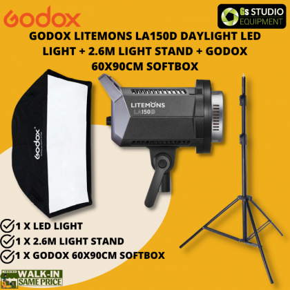 [Ready Stock] Godox LA150D Litemons Daylight COB LED Video Light + Light Stand + 60x90 Softbox kit